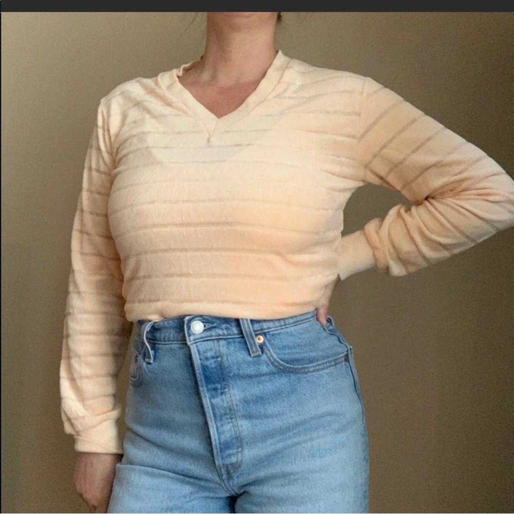 80s Vintage Peach Velvet V-neck Top